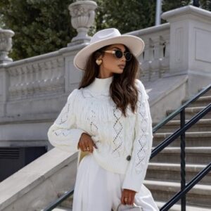 SWETER Z FRĘDZLAMI AŻUROWY KREM