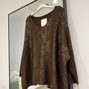 SWETER Z OZDOBNYM POŁYSKIEM CZEKOLADA