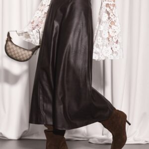 SPÓDNICA MIDI EKO SKÓRA CZEKOLADA