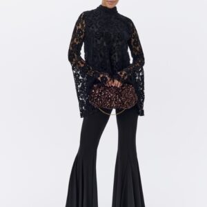 BLUZKA RĘKAW DZWON WIĄZANA Z TYŁU CZARNA