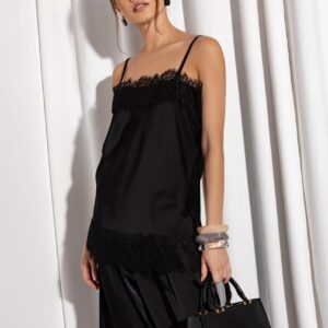 TOP SATYNA KORONKA CZARNY