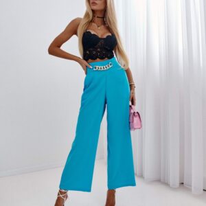 NIEBIESKIE LETNIE SPODNIE Z OZDOBNYM ŁAŃCUCHEM