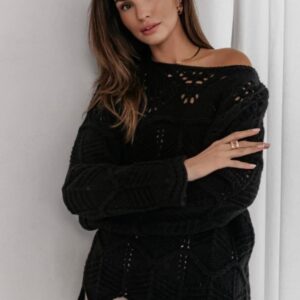 SWETER AŻUROWY CZARNY