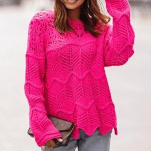 SWETER AŻUROWY FUKSJA