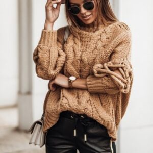SWETER WARKOCZ NA RĘKAWIE KARMEL