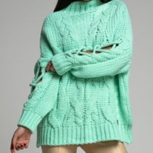 SWETER WARKOCZ NA RĘKAWIE MIĘTOWY
