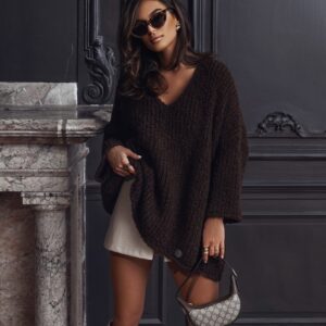 MODNY OVERSAIZOWY SWETER CZEKOLADA
