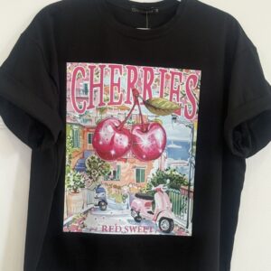 T-SHIRT CHERRIES CZARNY