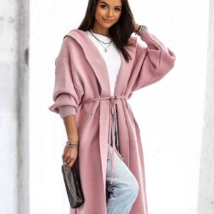 KARDIGAN WIĄZANY W TALII PUDROWY RÓŻ