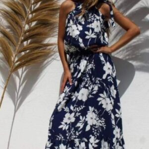 SUKIENKA MAXI NA RAMIĄCZKACH BIAŁE KWIATY