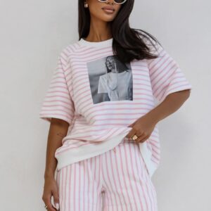 KOMPLET W PASKI Z NADRUKIEM RÓŻOWY