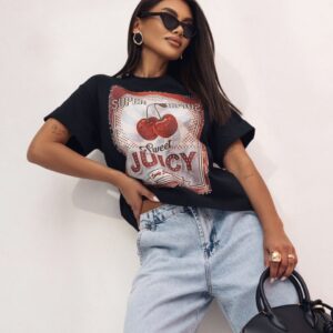 T-SHIRT SWEET JUICY CZARNY
