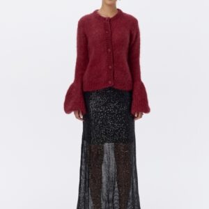 SWETER PREMIUM NA GUZIKI DZWONEK RĘKAW YARN BORDO