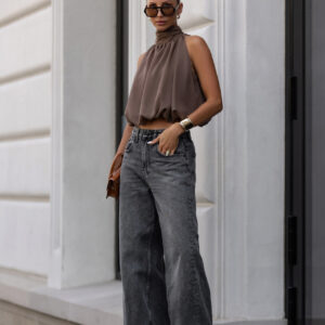 BLUZKA Z DRAPOWANYM GOLFEM BEŻ