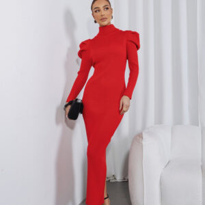 SUKIENKA DŁUGA BUFIASTE RAMIONA CZERWONA