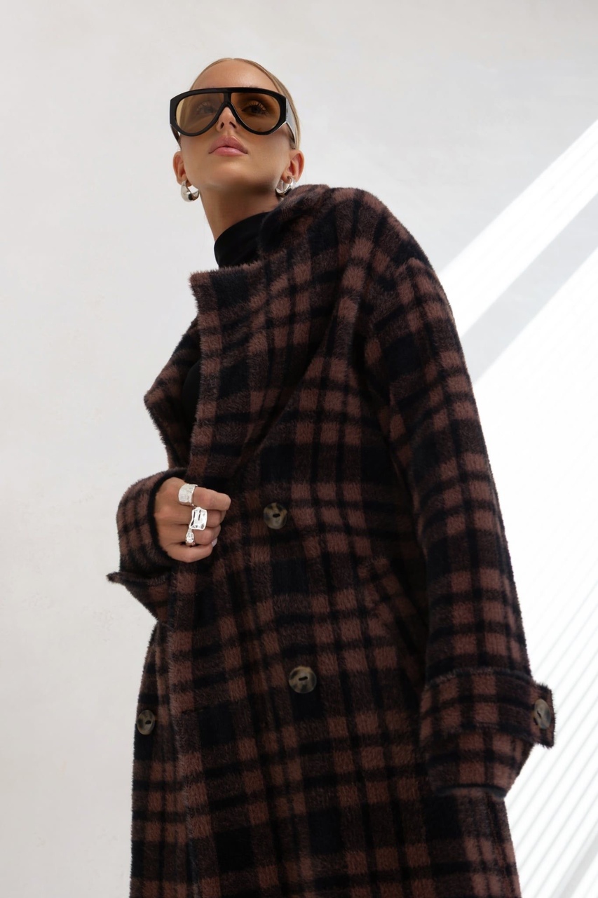 PŁASZCZ KRATA BRĄZOWO-CZARNY - obrazek 4