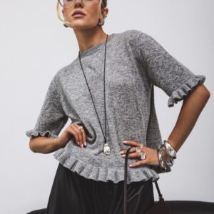 SWETER FALBANKA KRÓTKI RĘKAW SZARY