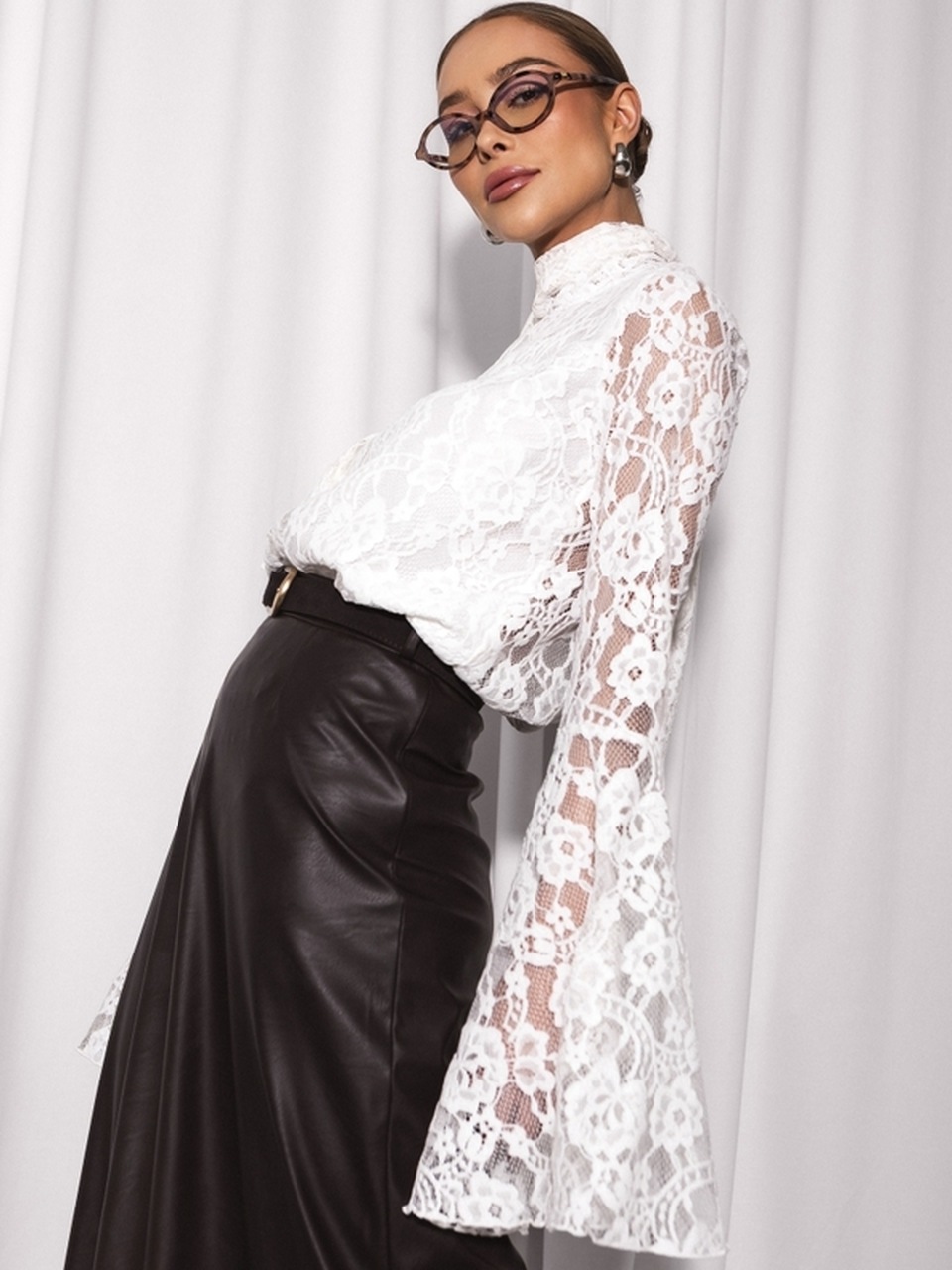 SPÓDNICA MIDI EKO SKÓRA CZEKOLADA - obrazek 4