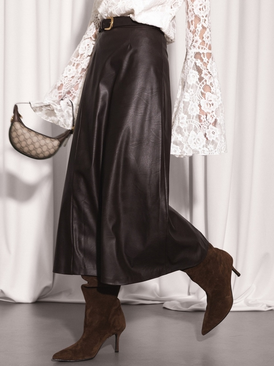 SPÓDNICA MIDI EKO SKÓRA CZEKOLADA