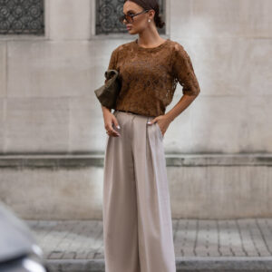 BLUZKA KORONKA KRÓTKI RĘKAW KAKAO