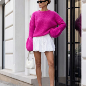 SWETER  MOHEROWY PREMIUM DZWONEK RĘKAW YARN FUKSJA