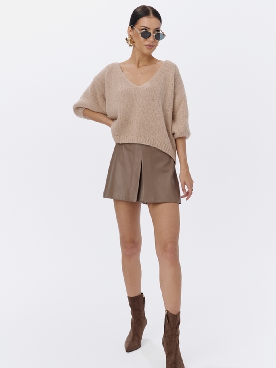 SPÓDNICO - SPODENKI EKO SKÓRA J.BEŻ