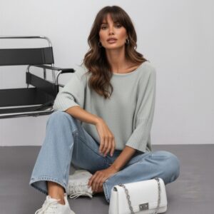 SWETER OVERSIZE 3/4 RĘKAW SZARY