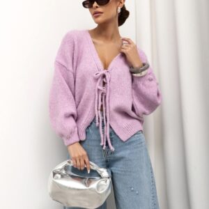 SWETER Z WIĄZANIEM Z PRZODU LILA