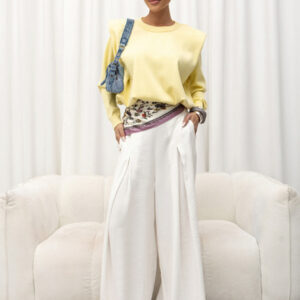 SWETER KRÓTKI Z WIĄZANIEM NA DOLE ŻÓŁTA