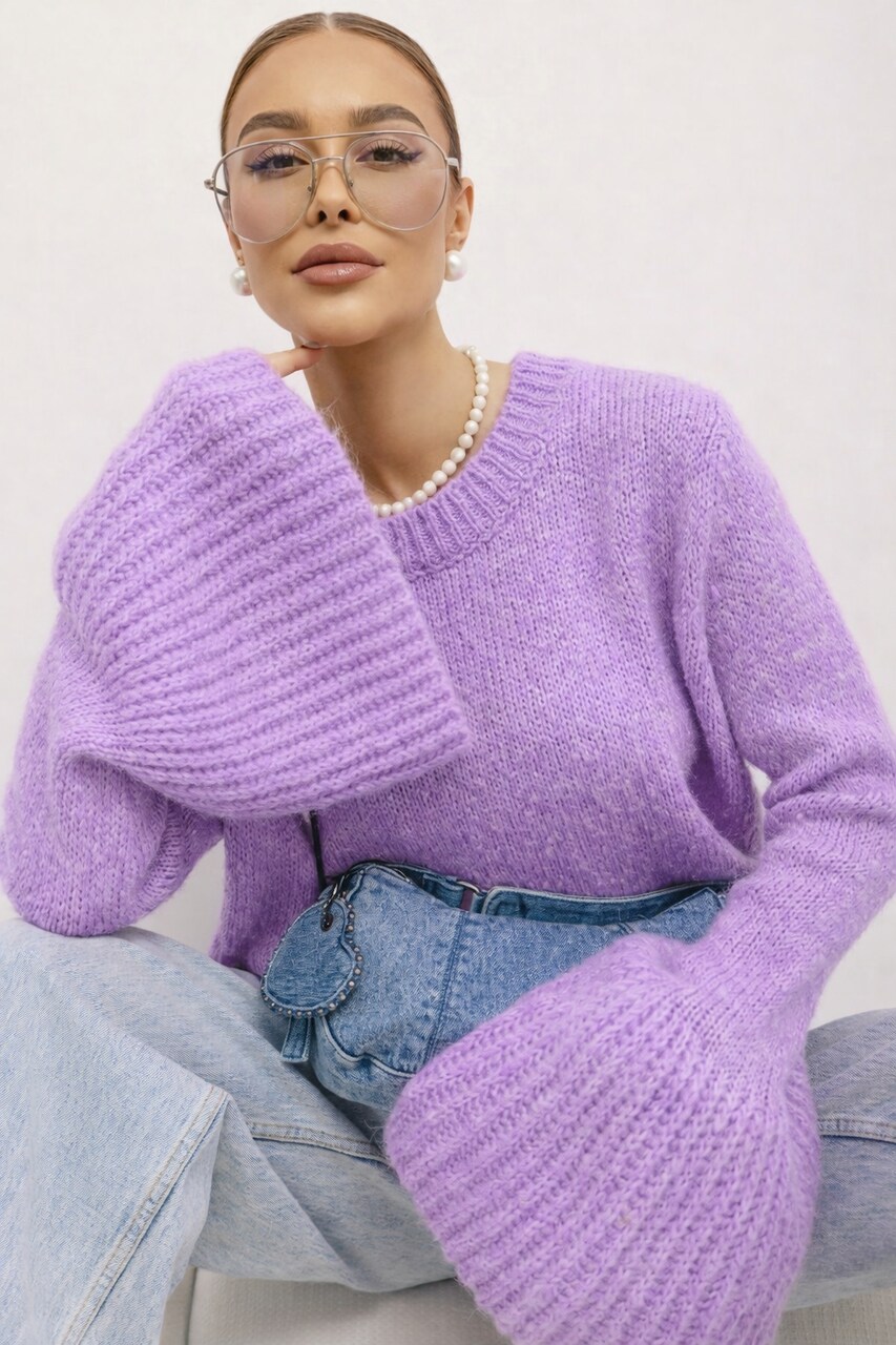 SWETER RĘKAW DZWON LILA