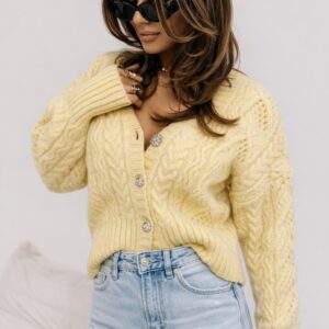 SWETER KRÓTKI ROZPINANY - OZDOBNE GUZIKI ŻÓŁTY