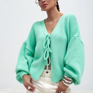 SWETER Z WIĄZANIEM Z PRZODU MIĘTA