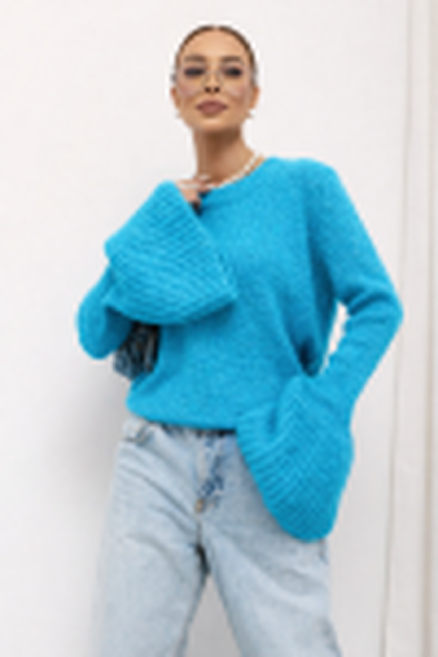 SWETER RĘKAW DZWON NIEBIESKI