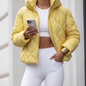 KURTKA PIKOWANA W ROMBY ŻÓŁTA
