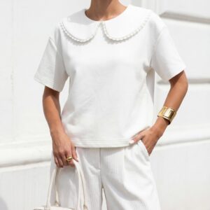 BLUZKA Z KOŁNIERZEM ECRU