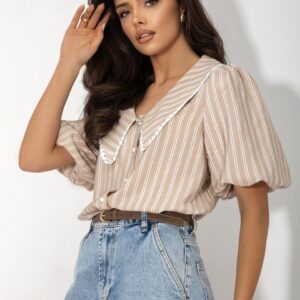 KOSZULA Z OZDOBNYM KOŁNIERZEM BEŻ