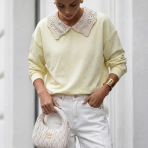 BLUZA Z KOŁNIERZEM AŻUROWYM ŻÓŁTA