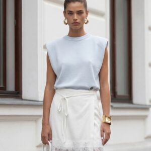 TOP SWETERKOWY Z PODUSZKAMI BŁĘKIT