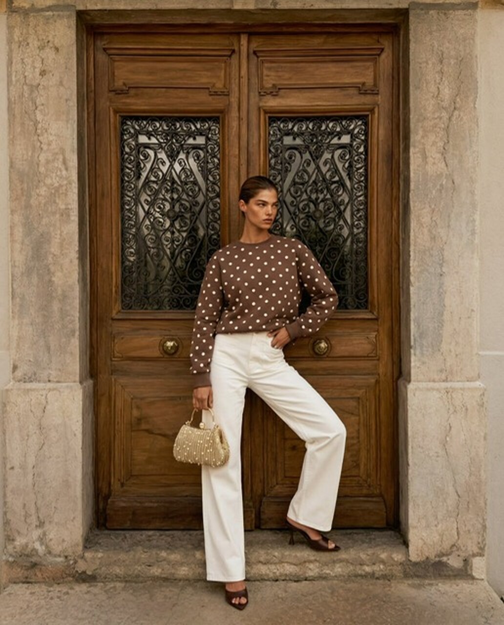 BLUZA W KROPKI CZEKOLADA - obrazek 2