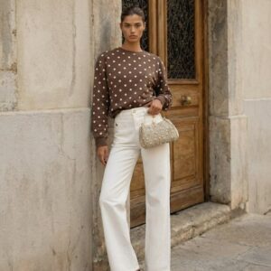 BLUZA W KROPKI CZEKOLADA