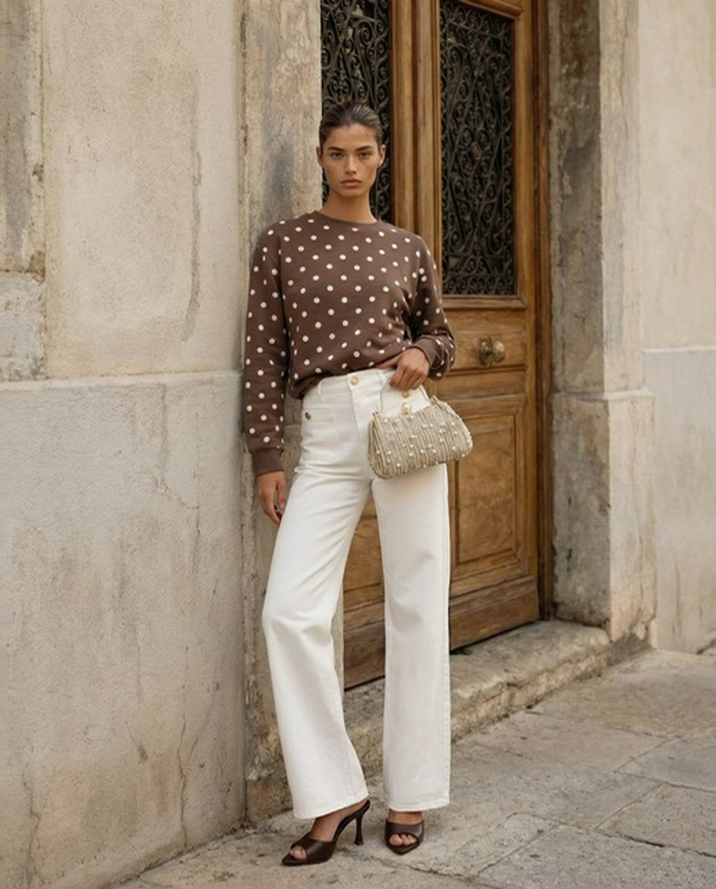 BLUZA W KROPKI CZEKOLADA - obrazek 5