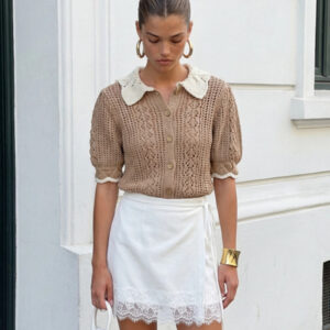 SWETER AŻUROWY NA GUZIKI LATTE