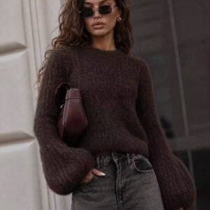 SWETER ALPAKA SURI PREMIUM DZWONEK RĘKAW C.BRĄZ