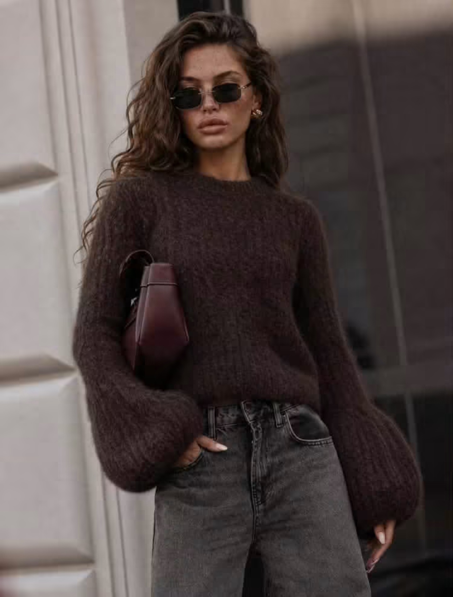SWETER ALPAKA SURI PREMIUM DZWONEK RĘKAW C.BRĄZ