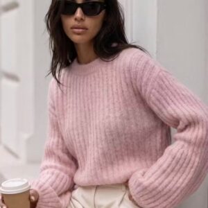 SWETER ALPAKA SURI PREMIUM DZWONEK RĘKAW RÓŻ