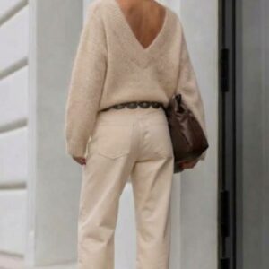 SWETER MOHEROWY PREMIUM YARN DEKOLT PRZÓD I TYŁ J.BEŻ